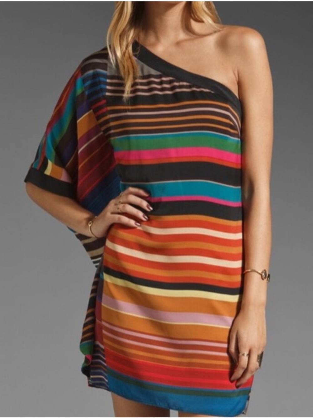 TRINA TURK Wonderland Silk Striped One Shoulder Dress Size 8